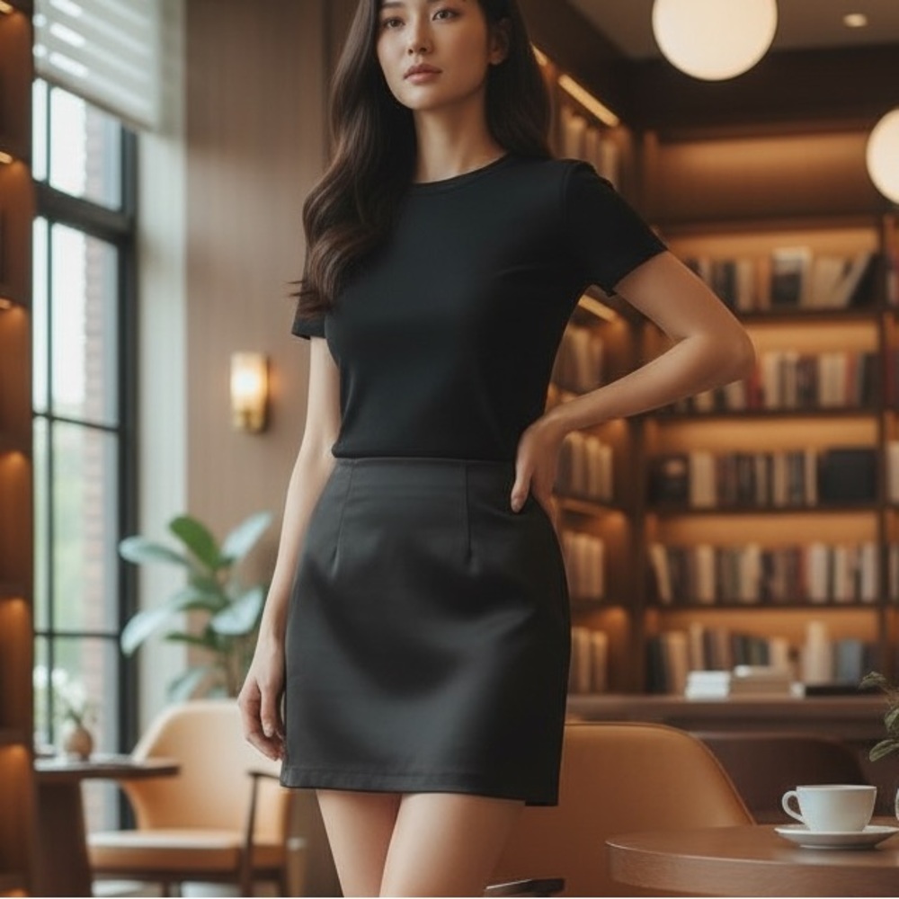 Chic vintage satin Black Mini Skirt